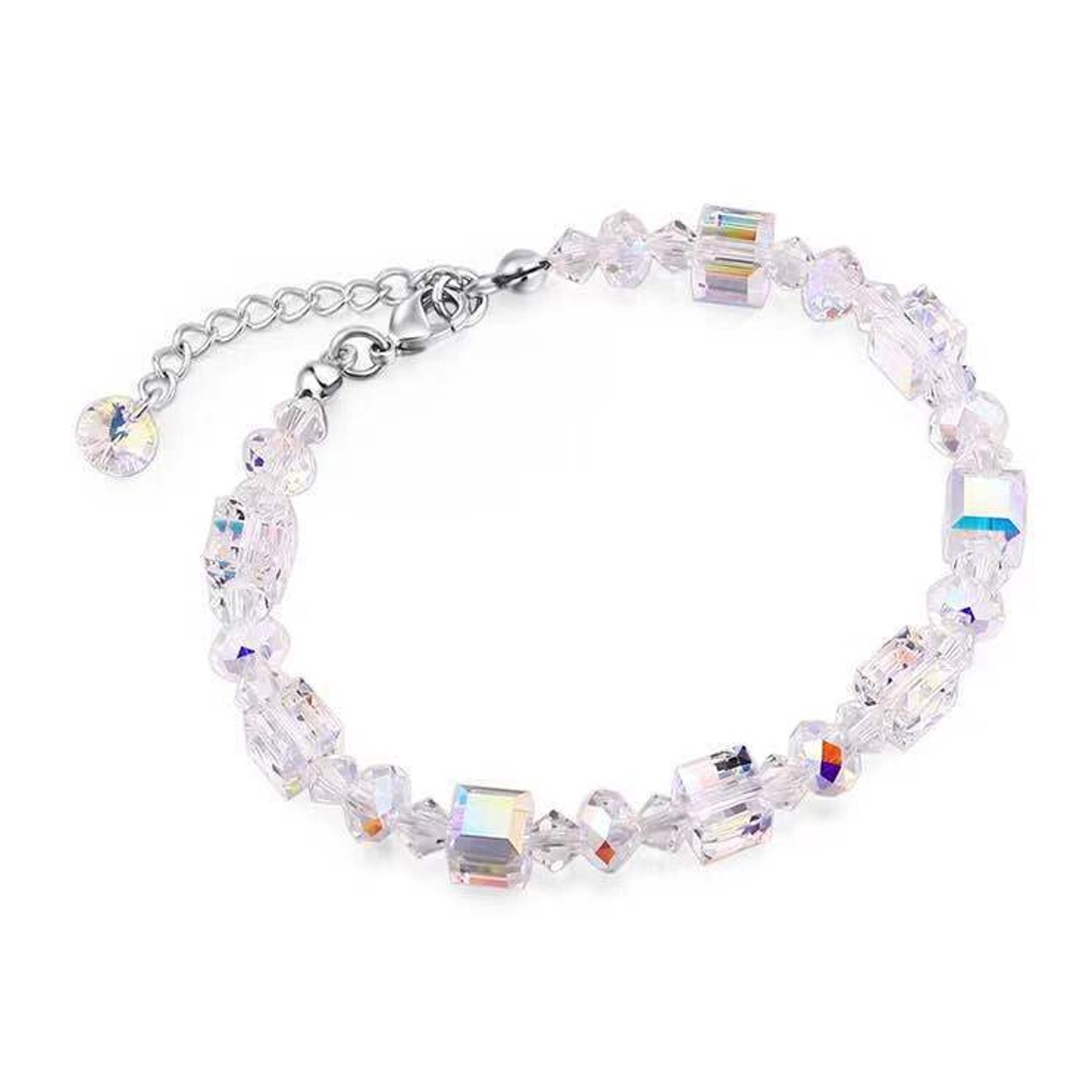 Aurora Borealis Simulated Crystal Square Transparent Beaded Braid Bracelet gallery