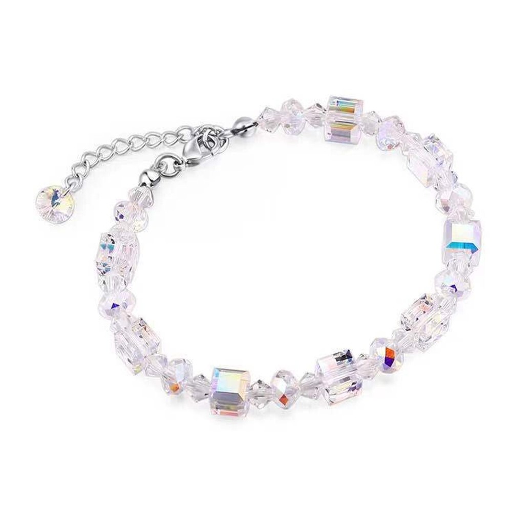 Aurora Borealis Simulated Crystal Square Transparent Beaded Braid Bracelet
