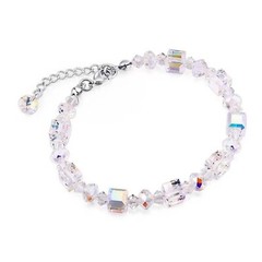 Aurora Borealis Simulated Crystal Square Transparent Beaded Braid Bracelet