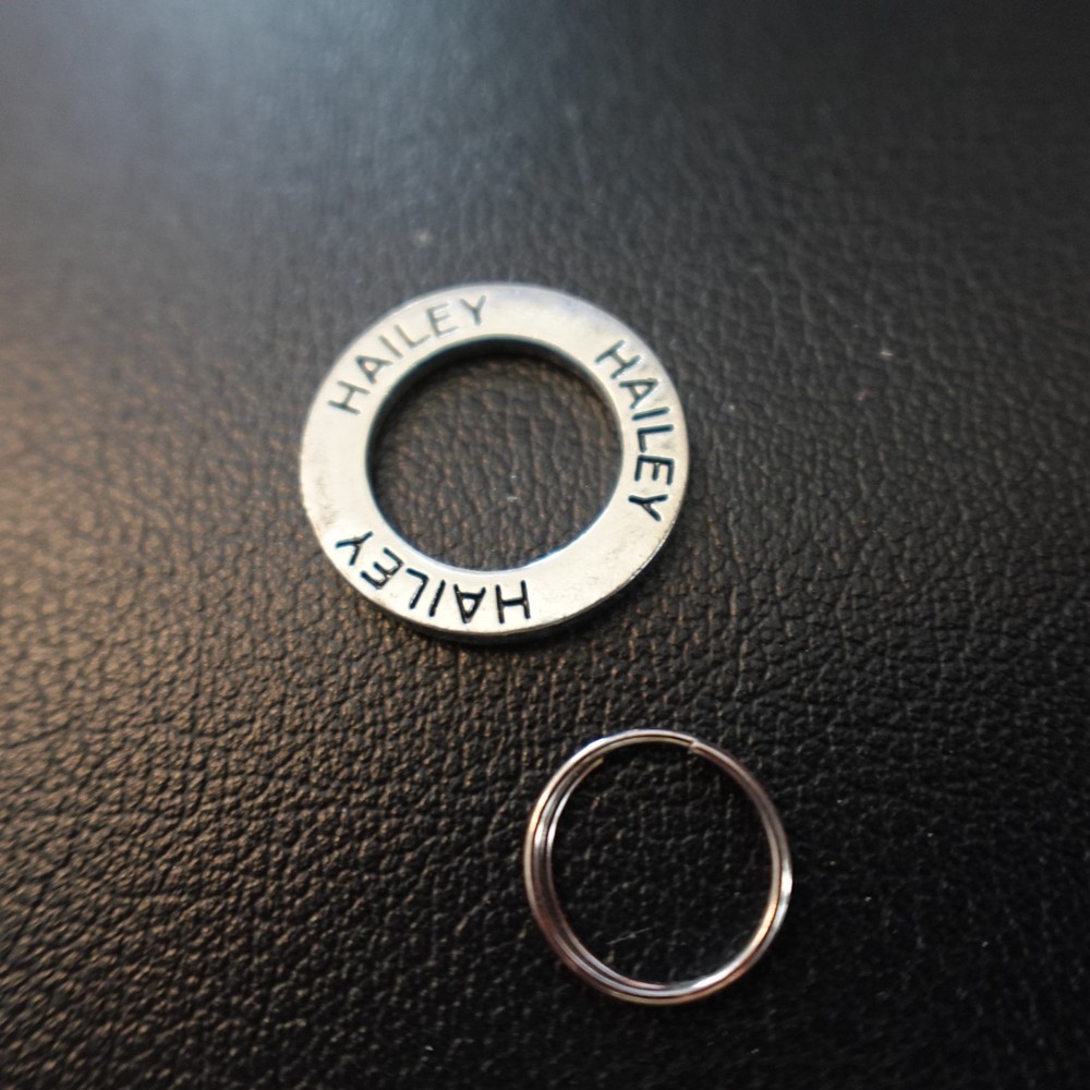 Hailey Personalized Charm Silver Tone Circle Ring Engraved Name Gift