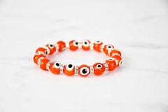 10MM Orange Turkish Evil Eye Crystal Glass Bead Stretch Bracelet
