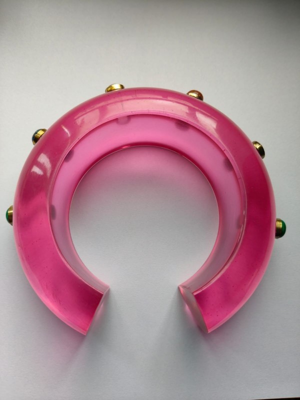 Pink Resin Cuff Bracelet With Gemstone Large Huge Bangle For Wide Wrist Jewelry gallery