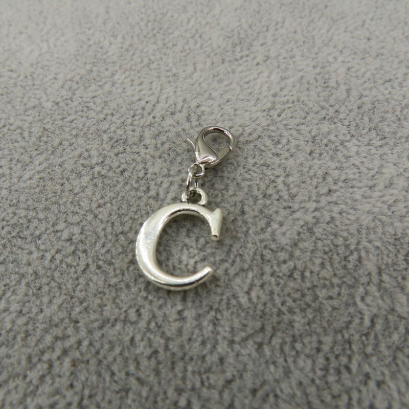 Initial CAPITAL LETTER C Charm Zipper Pull Keychain Add On Clip Silver Tone gallery