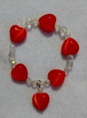 Bracelet Glass Heart & Dangle Beads – 2 in Inside Dia ( 5/8 in HEART ) ORANGE