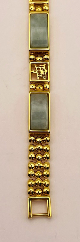 Gold Plated Jadeite Panel Link Bracelet signed China gallery