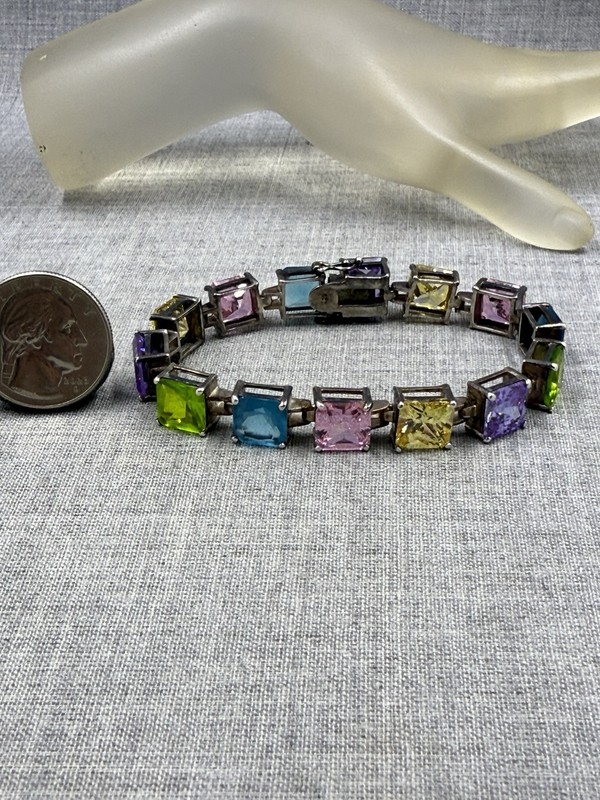 Multicolor Rainbow Lab-Created Multi-Gemstone Sterling .925 Tennis Bracelet gallery