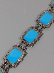 Retro Blue Enamel Gray Metallic Book Link Chain Bracelet 7.5″