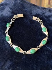 Vintage Israel Sterling Silver Eliat Cabochon Modernist Panel Link Bracelet 6.75