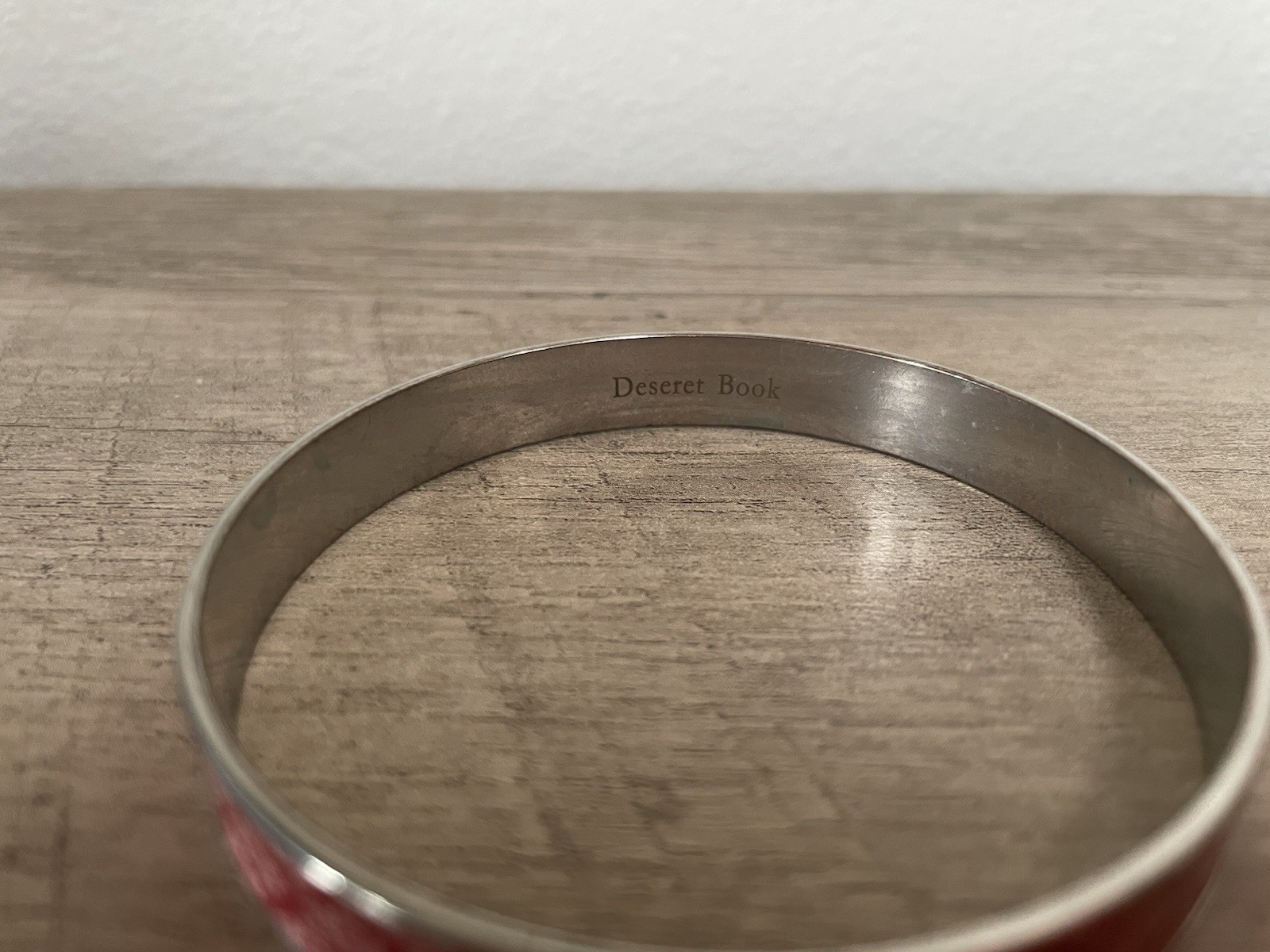 Bangle Bracelet Red Silver Tone Engraved Metal Deseret Book Gift Set 2 gallery