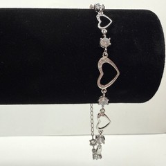 S925 Sterling Silver Heart Charms Accent Diamond Tennis Bracelet Jewelry 8.5in L
