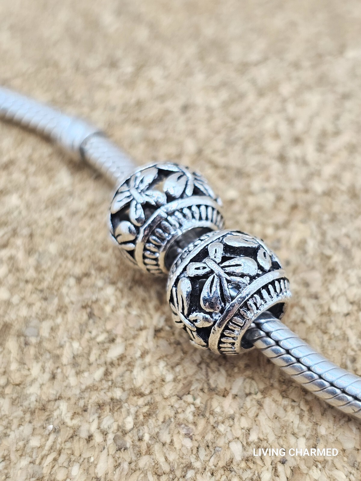 2 Authentic Butterfly Silver Spacer European Charm Beads gallery