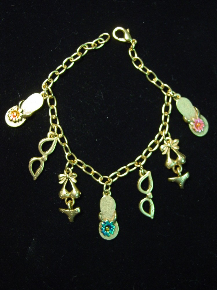 SALE ~ "JJ" Jonette Jewelry Matte Gold Pewter 'BEACH Symbols' 7" Bracelet ~ SALE