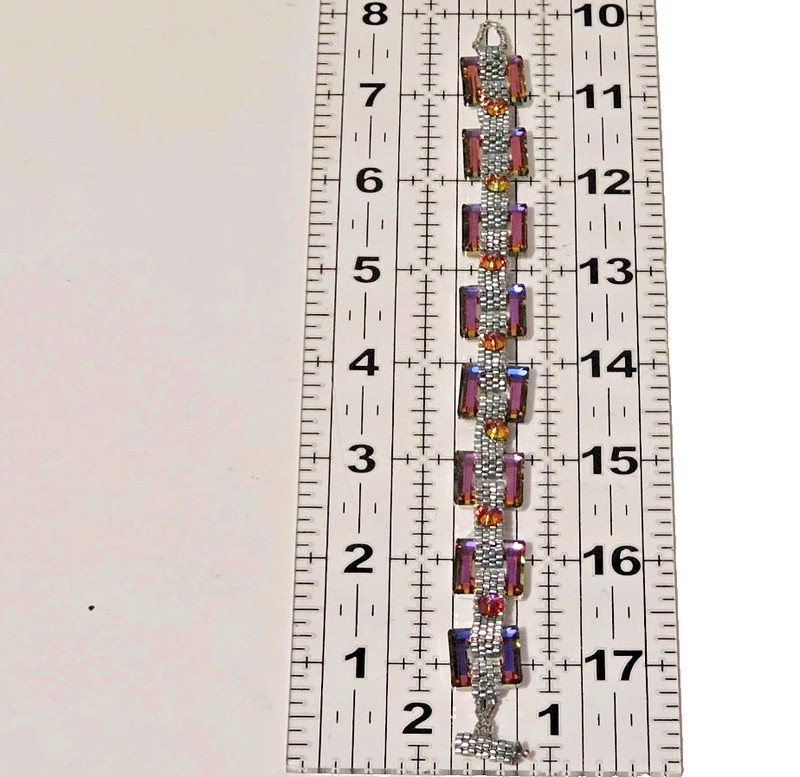 Color Changing Open Square Crystal Links & Seed Bead Bracelet 7in Futuristic Mod gallery