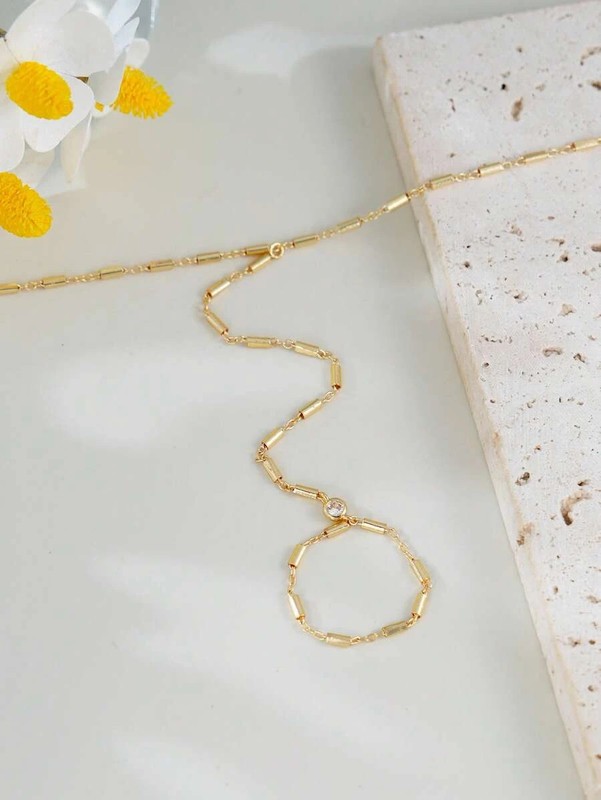 CZ Finger Chain Bracelet Minimalist Hand Chain Ring Bracelet Women gallery