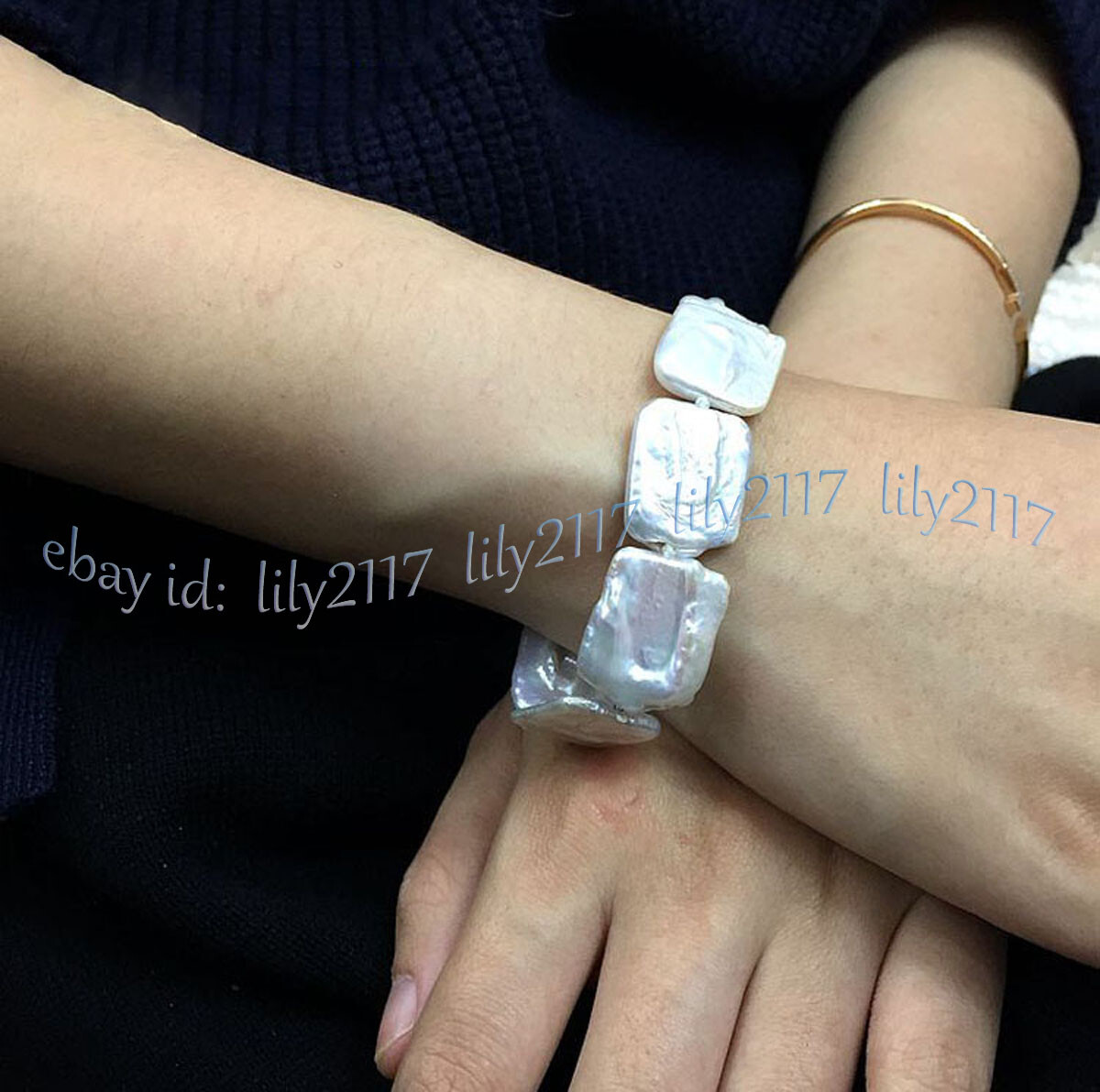 Natural White Rectangle Square Freshwater Baroque Pearl Bracelet 8inch 15x20mm gallery