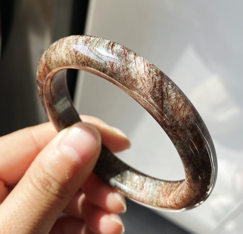 Natural Black Gold Rutilated Quartz Crystal Bangle Internal Diameter 54.5mm C6 gallery