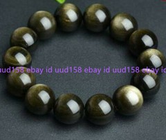 4/6/8/10/12mm Natural Gold Obsidian Round Gemstone Beads Bracelet 7.5” AAA++