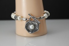 925 Sterling Silver 7.5″ Pearl Toggle Clasp Israel Charm Bracelet 35.9g BR5512