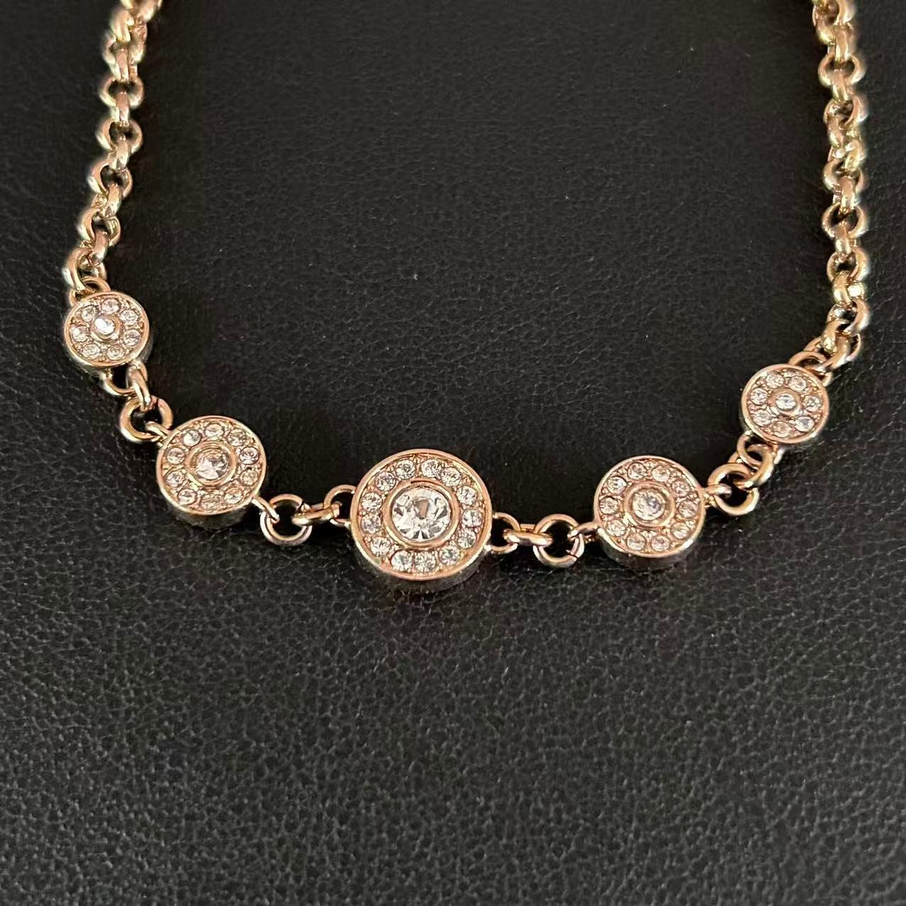 Rose Gold Tone Crystal Pave Disc Station Bracelet 6-7.5" Adjustable Jewelry gallery