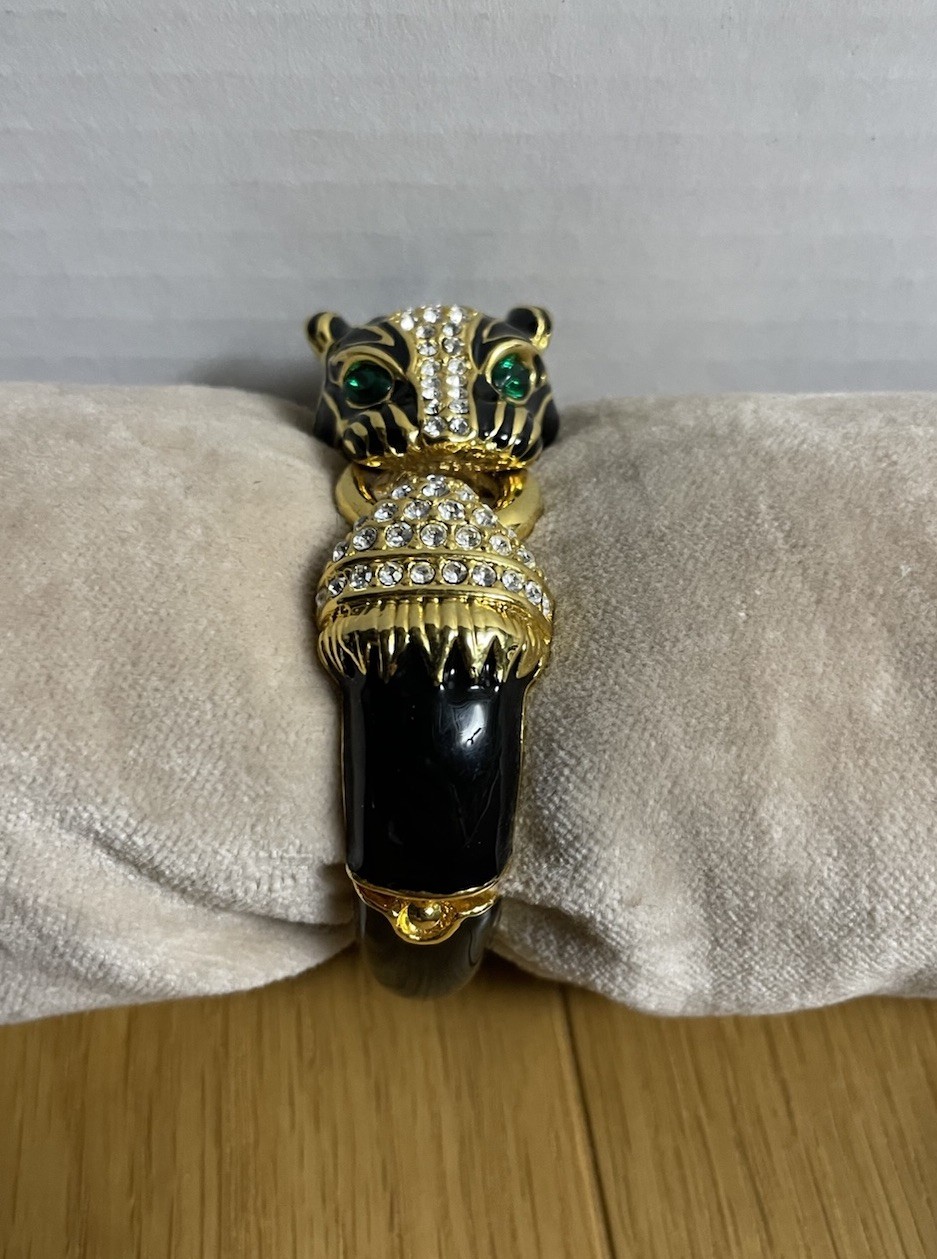 Panther Bangle with Rhinestones and Hinge Open gallery