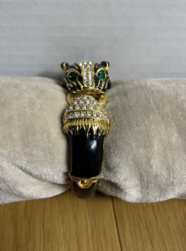 Panther Bangle with Rhinestones and Hinge Open gallery