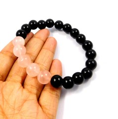 Black Onyx & Rose Quartz Bracelet 8mm Beads 100% Rare Gemstone Jewelry Wholesale