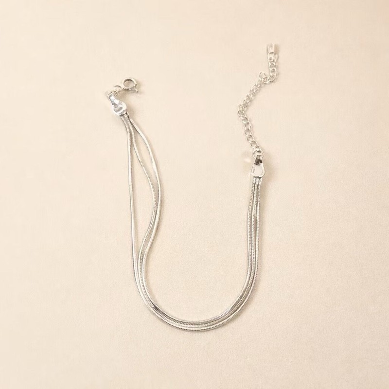 925 Sterling Silver Snake Chain Bracelet Layered Triple Adjustable Bracelet 018 gallery