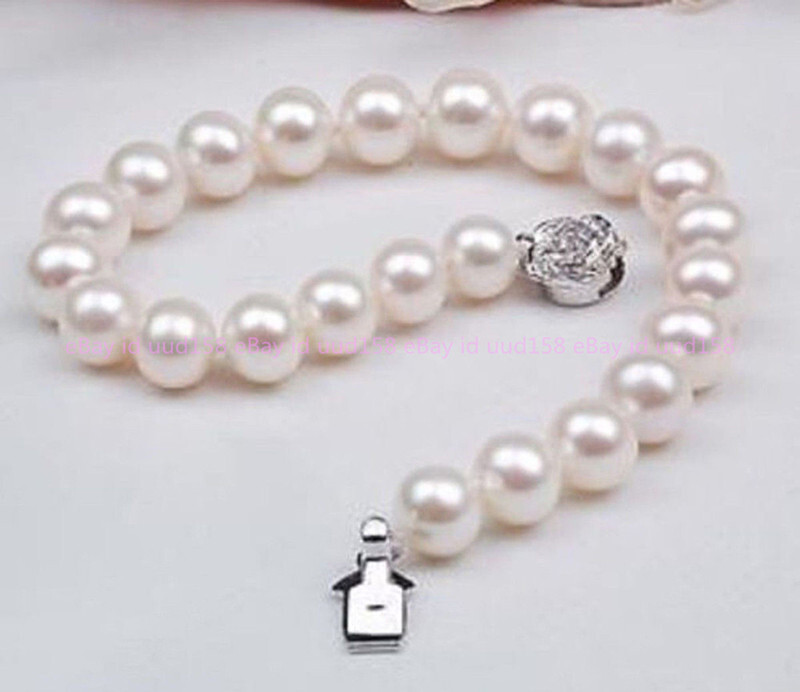 Pretty 9-10mm Natural White South Sea Pearl Bracelet 7.5'' Silver Clasp