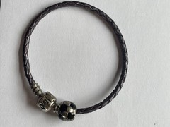 RETIRED Pandora Purple Braided Leather Authentic Charm Bracelet 6 1/2 Inch.