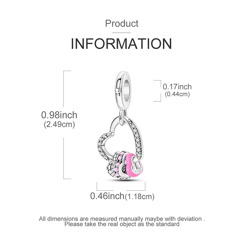 MULA European Heart Pendant DIY Charm CZ Fit Women Bracelet 925 Silver Plated gallery