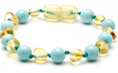 Genuine Baltic Amber Polished Beaded Gemstone Turquoise Bracelet 14cm 5.5′
