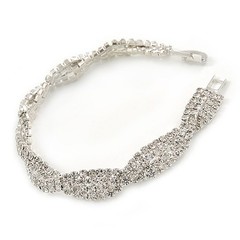 Rhodium Plated Clear Crystal Twisted Bracelet – 17cm L