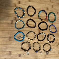 Beaded BraceletsGlass & Stone beaded Stretch 15 Bracelets Asst Colors
