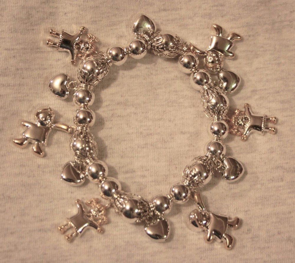 Handsome Shiny Beads Little Children Playing Sculpted Charm Cuff Bangle Bracelet