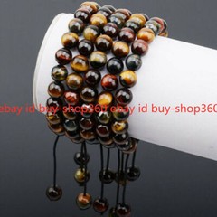 5pcs 6/8/10/12mm Multicolor Tiger Eye’s Stone Healing Adjustable Bracelets 7.5”