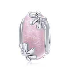S925 Sterling Silver Pink Shimmer Flower Glass Murano Charm -YOUnique Designs