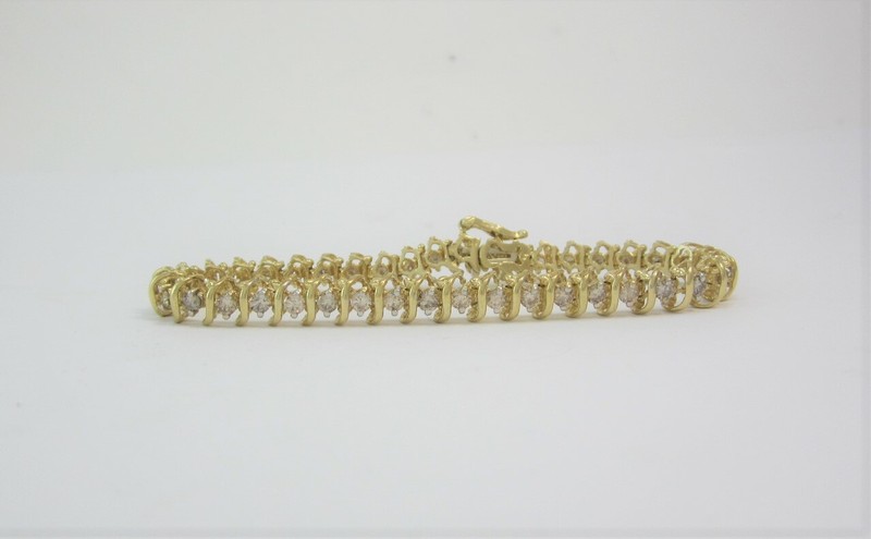 ESTATE 14K CHAMPAGNE DIAMOND "S" LINK TENNIS BRACELET 3.16CT.APPRAISED $4,368.00 gallery