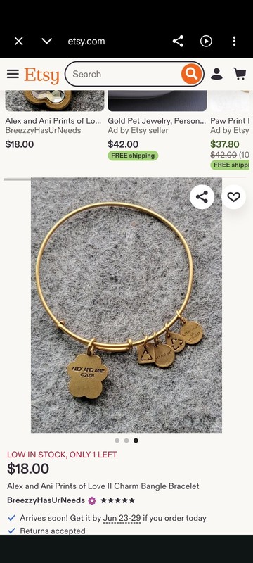 Alex and Ani Gold Tone Paw Print Dangle Charm Bangle Bracelet, Crystal, Signed gallery
