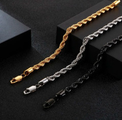 Quality 316L Stainless Steel 5MM Twisted Rope Chain Bracelet (8″, 8.5″)