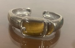Vintage Signed 925 WK Whitney Kelly Buckle Inlay Tiger’s Eye Cuff Bracelet 6 3/4