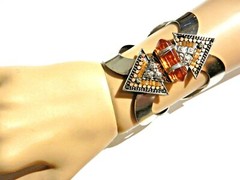 GEOMETRIC BEADED CUFF silver brown faux crystal Tibetan bohemian bracelet Y3