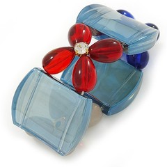 Blue, Red, Cream Floral Resin Stretch Bracelet – up to 20cm L