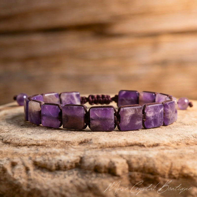 Genuine Amethyst Bracelet Natural Purple Crystal Healing Reiki Energy Stone Gift gallery