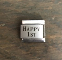 NOS UBERRY Happy 1st Laser Etched Italian Charm Bracelet Link 9mm