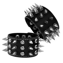 2Pcs Punk Spiked Bracelet for Men Goth Black Leather Wristband with Studded R…