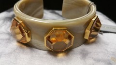 LOUISE ET CIE faux horn octagon crystal tan marble cuff bracelet nwt