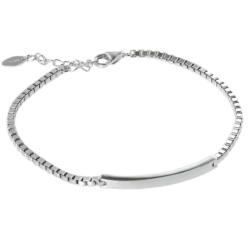 Silver Tone Box Chain Bar Charm Splice Bracelet Minimalist with Extension Chain gallery