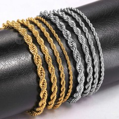 2/3/4/5mm 7inch+2inch extender Rope Chain Bracelet Mens Womens Stainless Steel