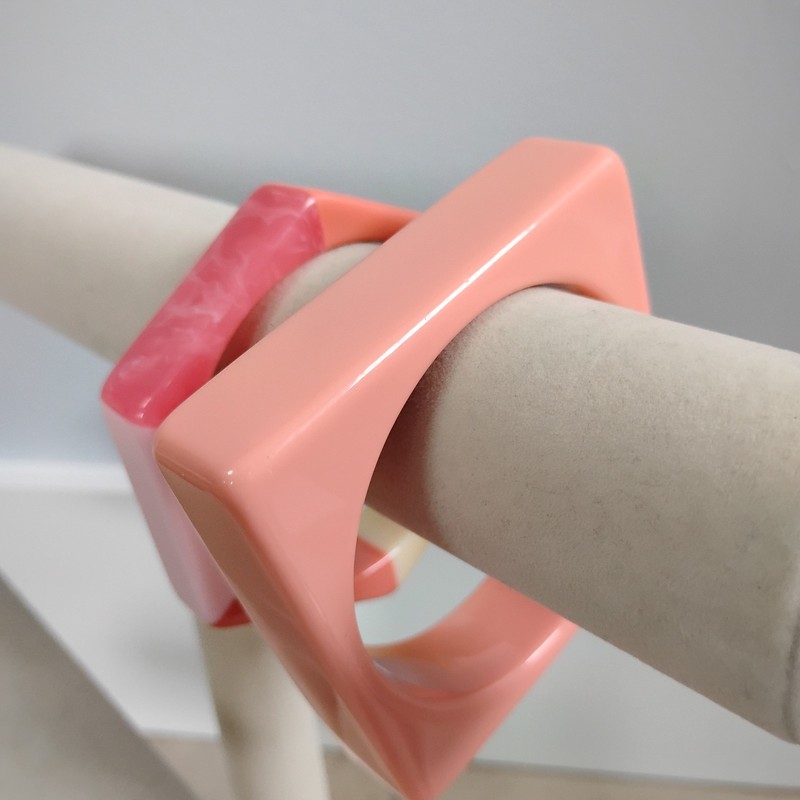 New Peach Pink Bangle Bracelet Set Square Octagon Sz 8 gallery