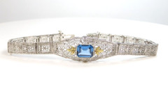 Antique Synthetic Sapphire Filigree Bracelet 10K White Yellow Gold 8″ x .520″
